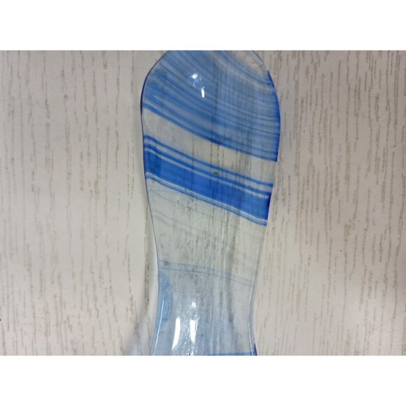 Vintage Cobalt Blue And Clear Abstract Art Glass Spoon Rest Mid Century Modern - Picture 3 of 4